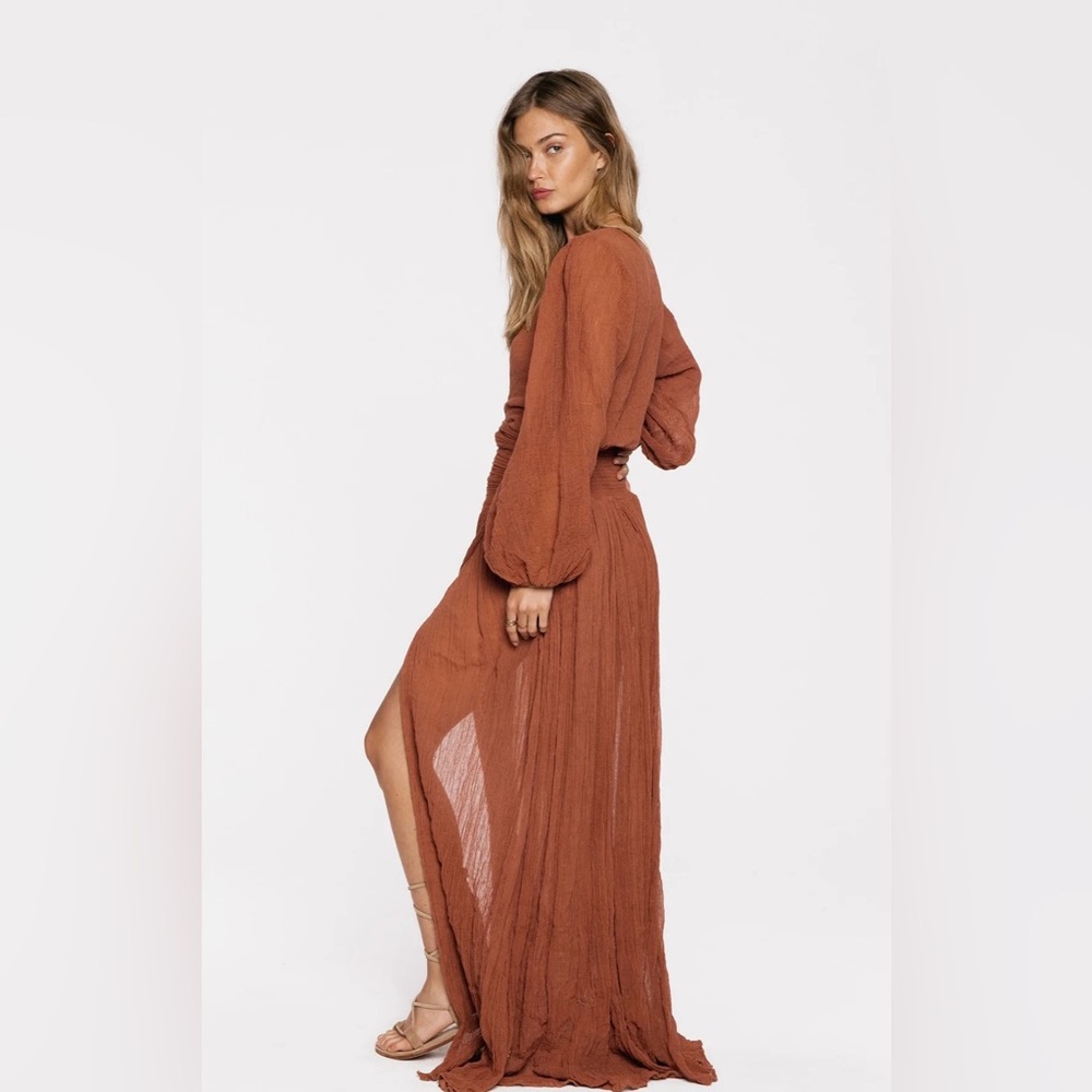 Jen’s Pirate Booty Lapis Rust Boho Maxi Dress Long Sleeve Slit Festival | Size S - Picture 3 of 17